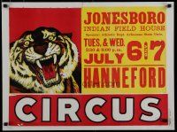 5x289 HANNEFORD CIRCUS circus poster '60s Jonesboro show, art of growling tiger!