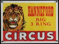 5x287 HANNEFORD CIRCUS circus poster '60s wonderful art of growling lion!