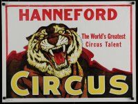 5x288 HANNEFORD CIRCUS circus poster '60s wonderful art of growling tiger!