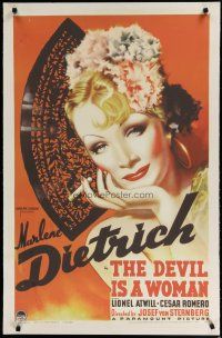 5x709 DEVIL IS A WOMAN heavy stock commercial poster '80s wonderful art of sexy Marlene Dietrich!