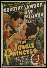 5x748 JUNGLE PRINCESS commercial poster '70s R46 art of sexy Dorothy Lamour, Milland + tiger!
