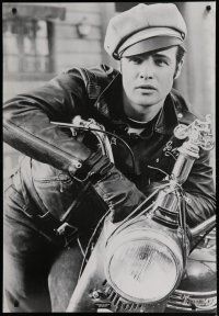 5x761 MARLON BRANDO commercial poster '80s wonderful image w/Triumph motorcycle from The Wild One!