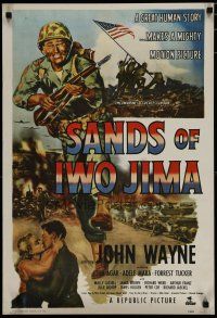 5x787 SANDS OF IWO JIMA commercial poster '76 great artwork of World War II Marine John Wayne!