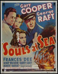 5x794 SOULS AT SEA commercial poster '80s sailors Gary Cooper & George Raft + sexy Frances Dee!
