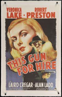 5x814 THIS GUN FOR HIRE heavy stock commercial poster '80s art of Alan Ladd & sexy Veronica Lake!
