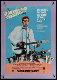 5x617 BUDDY HOLLY STORY video poster R87 image of Gary Busey performing on stage with guitar!