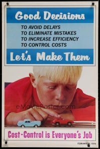 5x347 COST CONTROL IS EVERYONE'S JOB 24x37 motivational poster '70 boy playing w/toy cars!