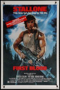 5x631 FIRST BLOOD video poster R1985 artwork of Sylvester Stallone as John Rambo by Drew Struzan!