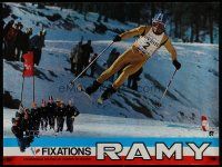 5x202 FIXATIONS RAMY 24x32 French advertising poster '70s image of skier & French ski team!