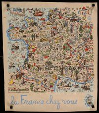 5x529 LA FRANCE CHEZ VOUS French special 20x24 '60s wonderful cartoon artwork map of France!