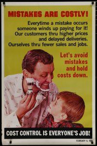 5x366 MISTAKES ARE COSTLY 24x37 motivational poster '71 man teaching boy to shave!