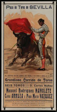 5x439 PLAZA DE TOROS DE SEVILLA Spanish special 21x42 '45 dramatic Reus art of matador & bull!