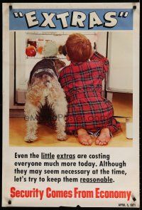 5x391 SECURITY COMES FROM ECONOMY 24x36 motivational poster '71 dog & kid raid fridge!