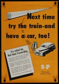 5x216 SOUTHERN PACIFIC 16x23 advertising poster '50s next time try the Rail-Auto travel plan!