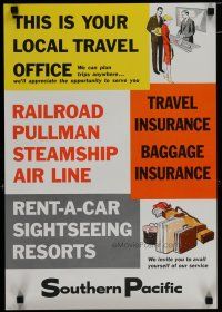5x215 SOUTHERN PACIFIC 16x23 advertising poster '59 railroad, Pullman, your local travel office!