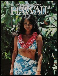 5x025 AMERICAN AIRLINES HAWAII travel poster '80s cool image of pretty woman in leis!