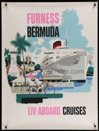 5x106 FURNESS BERMUDA LIV-ABOARD CRUISES travel poster '60s wonderful Hill art of ship at port!