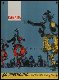 5x103 GREYHOUND CANADA travel poster '60s Roth artwork of Scottish Canadians dancing!