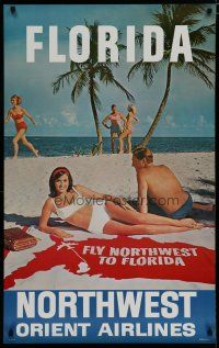 5x085 NORTHWEST ORIENT AIRLINES FLORIDA travel poster '60s sexy people on the beach!