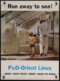 5x110 P & O - ORIENT LINES travel poster '60s image of crewman & boy, run away to sea!