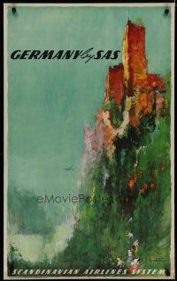 5x065 SCANDINAVIAN AIRLINES SYSTEM GERMANY Danish travel poster '50s Otto Nielson art of castle!