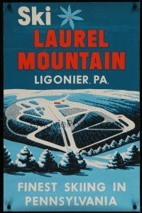 5x118 SKI LAUREL MOUNTAIN travel poster '60s finest skiing in Pennsylvania, rare!