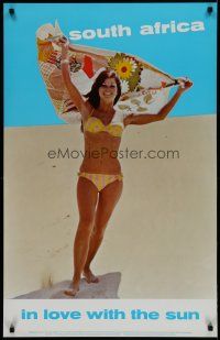 5x130 SOUTH AFRICA South African travel poster '70s image of sexy sunbather in bikini!