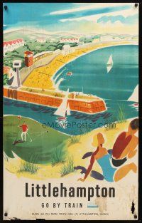 5x098 SOUTHERN BRITISH RAILWAYS LITTLEHAMPTON English travel poster '60s art of couple over harbor