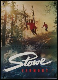 5x119 STOWE VERMONT travel poster '60s Paul Ryan photo of skiers in powder & trees!