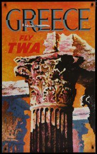 5x035 TWA GREECE travel poster '50s David Klein artwork of ruins!