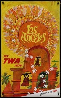 5x039 TWA LOS ANGELES travel poster '60s Southern California, David Klein artwork!