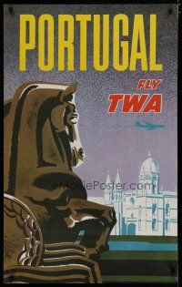 5x041 TWA PORTUGAL travel poster '60s Monastery of Belem, air travel!