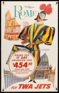 5x042 TWA ROME travel poster '60s David Klein art of colorful soldier!