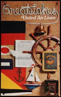5x048 UNITED AIRLINES GREAT LAKES travel poster '72 cool image of nautical & local items!