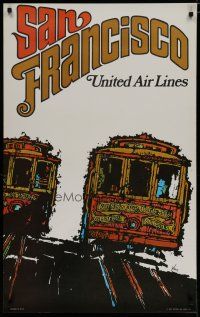 5x056 UNITED AIRLINES SAN FRANCISCO travel poster '67 art of trolleys by Jebray!