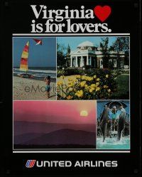 5x060 UNITED AIRLINES VIRGINIA IS FOR LOVERS travel poster '80s cool images of beach & sunset!