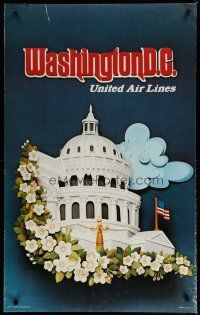 5x061 UNITED AIRLINES WASHINGTON D.C. travel poster '73 cool artwork of Capital Building!