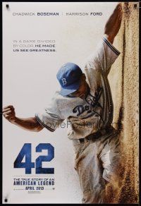 5y008 42 teaser DS 1sh '13 baseball, image of Chadwick Boseman as Jackie Robinson sliding home!