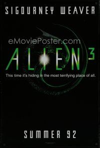 5y035 ALIEN 3 teaser 1sh '92 Sigourney Weaver, 3 times the danger, 3 times the terror!