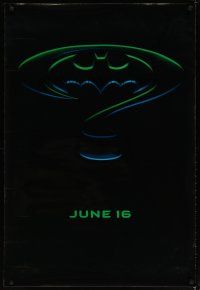 5y075 BATMAN FOREVER teaser 1sh '95 Kilmer, Kidman, cool question mark & cowl design!