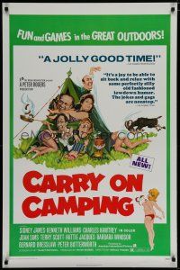5y140 CARRY ON CAMPING 1sh '71 Sidney James, English nudist sex, wacky camping artwork!