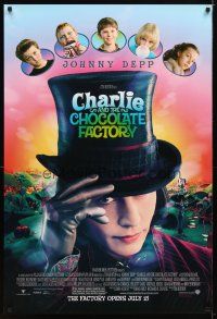 5y148 CHARLIE & THE CHOCOLATE FACTORY advance DS 1sh '05 Johnny Depp as Willy Wonka, Tim Burton!