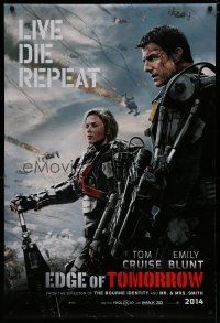 5y246 EDGE OF TOMORROW teaser DS 1sh '14 action image of Tom Cruise & Emily Blunt!