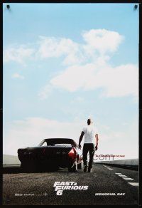 5y279 FAST & FURIOUS 6 teaser DS 1sh '13 image of Vin Diesel on racetrack w/Dodge Daytona!