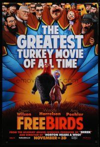 5y299 FREE BIRDS teaser DS 1sh '13 the greatest turkey movie of all time, wacky image!