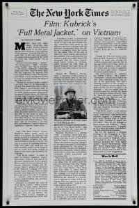 5y307 FULL METAL JACKET New York Times style 1sh '87 Stanley Kubrick Vietnam War movie, Modine!