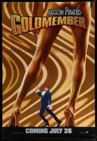 5y331 GOLDMEMBER foil teaser DS 1sh '02 Mike Meyers as Austin Powers between sexy legs!