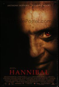 5y355 HANNIBAL DS 1sh '00 creepy close up of red-eyed Anthony Hopkins as Dr. Lector!
