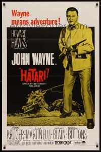 5y358 HATARI 1sh R67 Howard Hawks, full-length image of John Wayne in Africa!