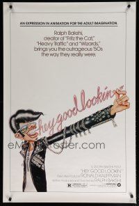 5y368 HEY GOOD LOOKIN' 1sh '82 Ralph Bakshi animated romantic comedy, cool Elvis parody art!